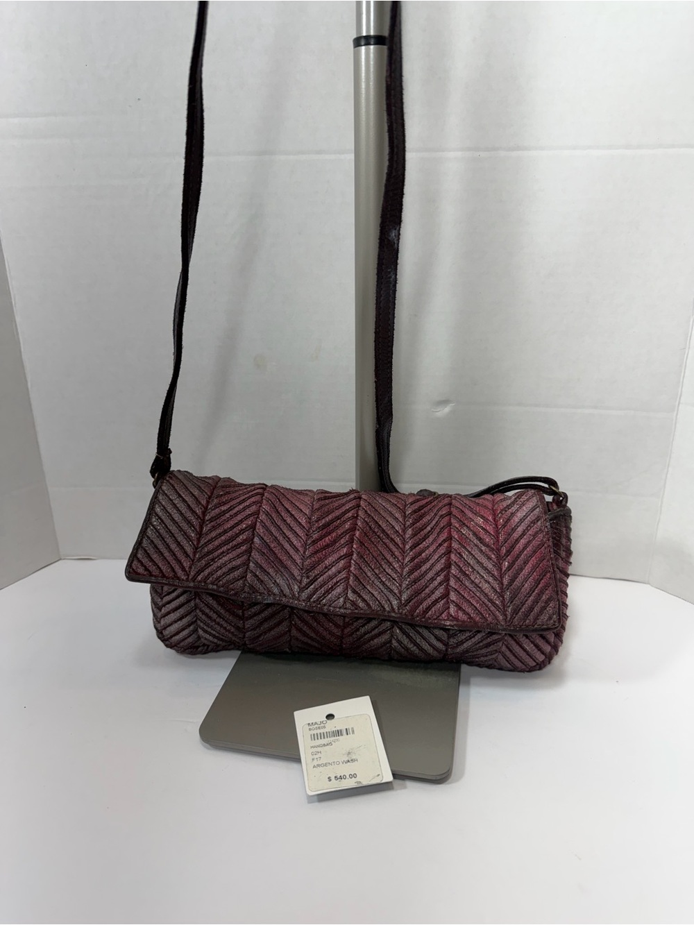 MAJO Quilted Chevron Crossbody Bag in Deep Burgundy $540